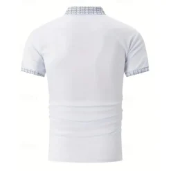 Men's Polo Shirt Button Up Polos Casual Sports Lapel Short Sleeve Fashion Basic Color Block Houndstooth Patchwork Pocket Summer Regular Fit Black White Navy Blue Blue Khaki Polo Shirt