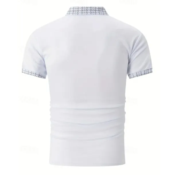 Men's Polo Shirt Button Up Polos Casual Sports Lapel Short Sleeve Fashion Basic Color Block Houndstooth Patchwork Pocket Summer Regular Fit Black White Navy Blue Blue Khaki Polo Shirt