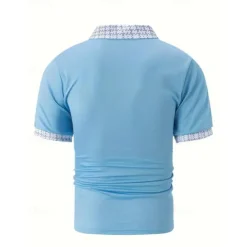 Men's Polo Shirt Button Up Polos Casual Sports Lapel Short Sleeve Fashion Basic Color Block Houndstooth Patchwork Pocket Summer Regular Fit Black White Navy Blue Blue Khaki Polo Shirt