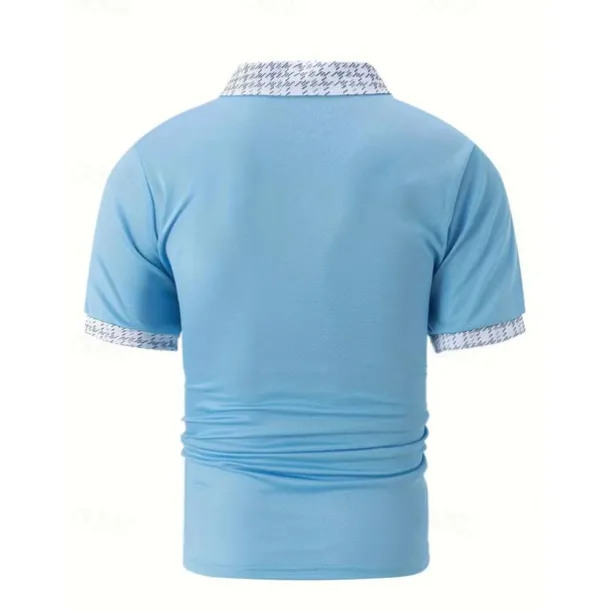 Men's Polo Shirt Button Up Polos Casual Sports Lapel Short Sleeve Fashion Basic Color Block Houndstooth Patchwork Pocket Summer Regular Fit Black White Navy Blue Blue Khaki Polo Shirt