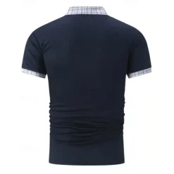 Men's Polo Shirt Button Up Polos Casual Sports Lapel Short Sleeve Fashion Basic Color Block Houndstooth Patchwork Pocket Summer Regular Fit Black White Navy Blue Blue Khaki Polo Shirt