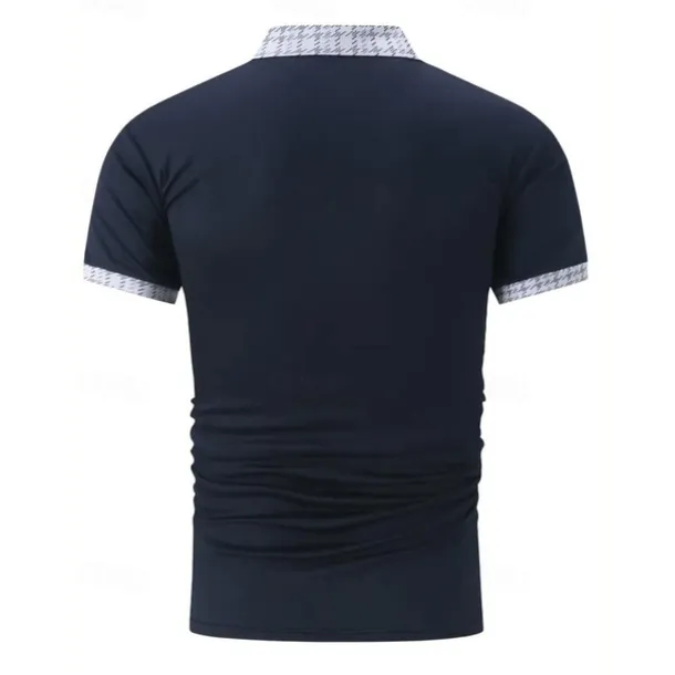 Men's Polo Shirt Button Up Polos Casual Sports Lapel Short Sleeve Fashion Basic Color Block Houndstooth Patchwork Pocket Summer Regular Fit Black White Navy Blue Blue Khaki Polo Shirt