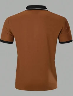 Men's Polo Shirt Button Up Polos Casual Sports Lapel Short Sleeve Fashion Basic Color Block Patchwork Embroidered Summer Regular Fit Black White Yellow Wine Blue Dark Green Polo Shirt