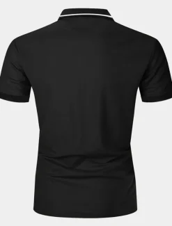 Men's Polo Shirt Button Up Polos Casual Sports Lapel Short Sleeve Fashion Basic Color Block Patchwork Embroidered Summer Regular Fit Black White Yellow Wine Blue Dark Green Polo Shirt