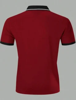 Men's Polo Shirt Button Up Polos Casual Sports Lapel Short Sleeve Fashion Basic Color Block Patchwork Embroidered Summer Regular Fit Black White Yellow Wine Blue Dark Green Polo Shirt