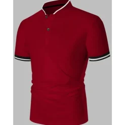 Men's Polo Shirt Collarless Golf Shirts Casual Holiday Stand Collar Short Sleeve Fashion Basic Plain Button Summer Regular Fit Black White Burgundy Polo Shirt