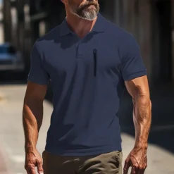 Men's Polo Shirt Golf Polo Work Street Classic Short Sleeve Fashion Muscle Solid Color Zipper Quick Dry Summer Spring Fall Black Army Green Navy Blue Gray Polo Shirt