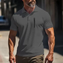 Men's Polo Shirt Golf Polo Work Street Classic Short Sleeve Fashion Muscle Solid Color Zipper Quick Dry Summer Spring Fall Black Army Green Navy Blue Gray Polo Shirt