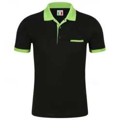 Men's Polo Shirt Golf Shirt Street Casual Polo Collar Ribbed Polo Collar Short Sleeve Sports Casual Color Block Pocket Button Front Summer Spring Slim Fit Spring Grass Green Wine Red Blue Green Gray