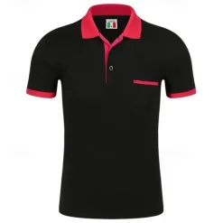 Men's Polo Shirt Golf Shirt Street Casual Polo Collar Ribbed Polo Collar Short Sleeve Sports Casual Color Block Pocket Button Front Summer Spring Slim Fit Spring Grass Green Wine Red Blue Green Gray