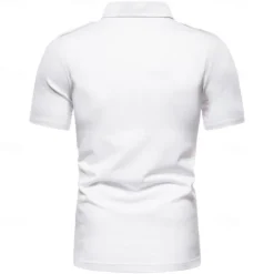 Men's Polo Shirt Golf Shirt Work Casual Lapel Short Sleeve Basic Modern Solid Color Patchwork Button Spring & Summer Regular Fit Black White Grey Polo Shirt