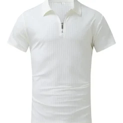 Men's Polo Shirt Golf Shirt Work Daily Wear Turndown Quarter Zip Short Sleeve Fashion Classic Style Plain Half Zip Quarter Zip Summer Regular Fit Light Blue Black White Navy Blue Light Grey Apricot