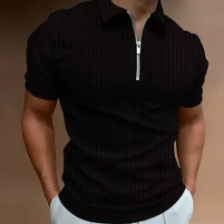 Men's Polo Shirt Golf Shirt Work Daily Wear Turndown Quarter Zip Short Sleeve Fashion Classic Style Plain Half Zip Quarter Zip Summer Regular Fit Light Blue Black White Navy Blue Light Grey Apricot