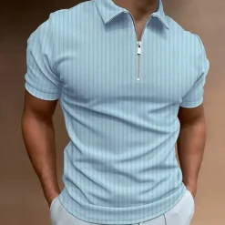 Men's Polo Shirt Golf Shirt Work Daily Wear Turndown Quarter Zip Short Sleeve Fashion Classic Style Plain Half Zip Quarter Zip Summer Regular Fit Light Blue Black White Navy Blue Light Grey Apricot