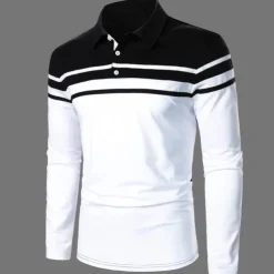 Men's Polo Shirt Golf Shirt Casual Holiday Lapel Classic Long Sleeve Fashion Basic Color Block Button Summer Regular Fit Navy Black Red Dark Navy Polo Shirt