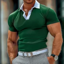 Men's Polo Shirt Golf Shirt Casual Holiday Lapel Short Sleeve Fashion Basic Color Block Patchwork Summer Regular Fit Navy Blue Dark Green Gray Polo Shirt