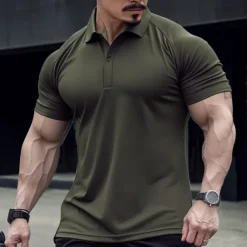 Men's Polo Shirt Golf Shirt Casual Holiday Lapel Classic Short Sleeve Fashion Basic Plain Button Summer Regular Fit Black Army Green Navy Blue Green Gray Polo Shirt