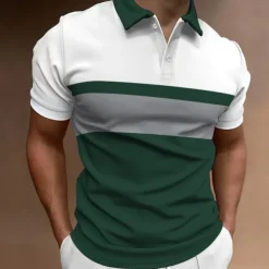 Men's Polo Shirt Golf Shirt Casual Holiday Classic Short Sleeve Fashion Basic Color Block Button Summer Regular Fit Red Emerald Green Dark Blue Black-white Polo Shirt
