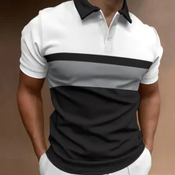 Men's Polo Shirt Golf Shirt Casual Holiday Classic Short Sleeve Fashion Basic Color Block Button Summer Regular Fit Red Emerald Green Dark Blue Black-white Polo Shirt