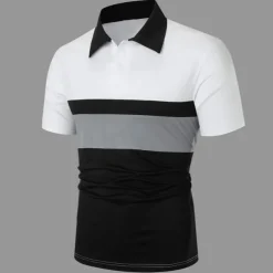 Men's Polo Shirt Golf Shirt Casual Holiday Classic Short Sleeve Fashion Basic Color Block Button Summer Regular Fit Red Emerald Green Dark Blue Black-white Polo Shirt