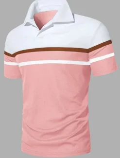 Men's Polo Shirt Golf Shirt Casual Holiday Classic Short Sleeve Fashion Basic Color Block Classic Summer Regular Fit Fire Red Black Pink Dark navy Polo Shirt