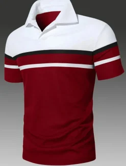 Men's Polo Shirt Golf Shirt Casual Holiday Classic Short Sleeve Fashion Basic Color Block Classic Summer Regular Fit Fire Red Black Pink Dark navy Polo Shirt