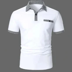 Men's Polo Shirt Golf Shirt Date Vacation Lapel Button Short Sleeves Fashion Plaid / Striped / Chevron / Round Solid / Plain Color Summer Dry-Fit Black White Navy Blue Sky Blue Polo Shirt