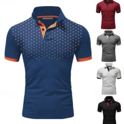 Men's Polo Shirt Golf Shirt Casual Daily Polo Collar Classic Short Sleeve Casual Soft Polka Dot Dot Button Front Summer Spring Regular Fit Black White Red Navy Blue Orange Light Grey Polo Shirt