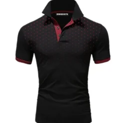 Men's Polo Shirt Golf Shirt Casual Daily Polo Collar Classic Short Sleeve Casual Soft Polka Dot Dot Button Front Summer Spring Regular Fit Black White Red Navy Blue Orange Light Grey Polo Shirt