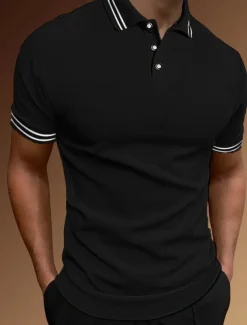 Men's Polo Shirt Golf Shirt Casual Holiday Lapel Classic Short Sleeve Fashion Basic Plain Button Summer Regular Fit Black White Yellow Orange Gray Polo Shirt