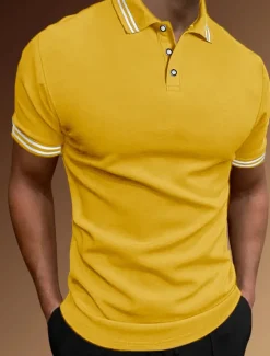 Men's Polo Shirt Golf Shirt Casual Holiday Lapel Classic Short Sleeve Fashion Basic Plain Button Summer Regular Fit Black White Yellow Orange Gray Polo Shirt