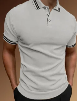 Men's Polo Shirt Golf Shirt Casual Holiday Lapel Classic Short Sleeve Fashion Basic Plain Button Summer Regular Fit Black White Yellow Orange Gray Polo Shirt