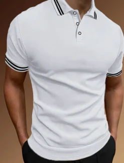 Men's Polo Shirt Golf Shirt Casual Holiday Lapel Classic Short Sleeve Fashion Basic Plain Button Summer Regular Fit Black White Yellow Orange Gray Polo Shirt
