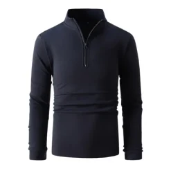 Men's Polo Shirt High Neck Outdoor Casual Lapel Quarter Zip Long Sleeve Fashion Basic Waves Solid / Plain Color Quarter Zip Spring & Fall Regular Fit Black White Dark Navy Blue Polo Shirt