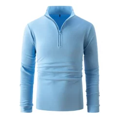 Men's Polo Shirt High Neck Outdoor Casual Lapel Quarter Zip Long Sleeve Fashion Basic Waves Solid / Plain Color Quarter Zip Spring & Fall Regular Fit Black White Dark Navy Blue Polo Shirt