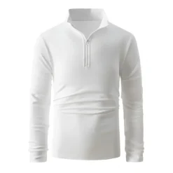 Men's Polo Shirt High Neck Outdoor Casual Lapel Quarter Zip Long Sleeve Fashion Basic Waves Solid / Plain Color Quarter Zip Spring & Fall Regular Fit Black White Dark Navy Blue Polo Shirt