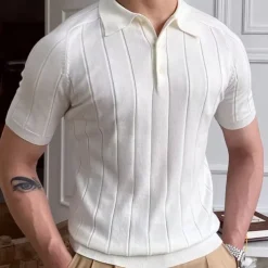 Men's Polo Shirt Knit Polo Sweater Casual Daily Lapel Short Sleeves Stylish Classic Plain Button Summer Black White Polo Shirt