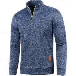 Men's Polo Shirt Quarter Zip Polo Sports & Outdoor Casual Daily Standing Collar Quarter Zip Long Sleeve Fashion Basic Solid Color Pocket Spring & Fall Regular Fit Black Navy Blue Ocean Blue Orange