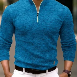 Men's Polo Shirt Quarter Zip Polo Sports & Outdoor Casual Daily Standing Collar Quarter Zip Long Sleeve Fashion Basic Solid Color Pocket Spring & Fall Regular Fit Black Navy Blue Ocean Blue Orange