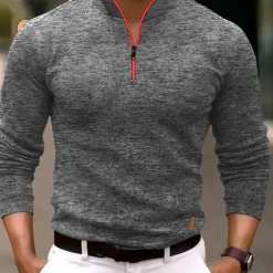 Men's Polo Shirt Quarter Zip Polo Sports & Outdoor Casual Daily Standing Collar Quarter Zip Long Sleeve Fashion Basic Solid Color Pocket Spring & Fall Regular Fit Black Navy Blue Ocean Blue Orange