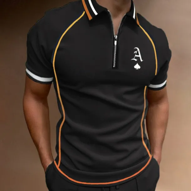 Men's Polo Shirt Quarter Zip Polo Street Casual Turndown Quarter Zip Short Sleeve Fashion Casual Letter Zipper Quarter Zip Spring & Summer Regular Fit Black Army Green Blue Gray Polo Shirt