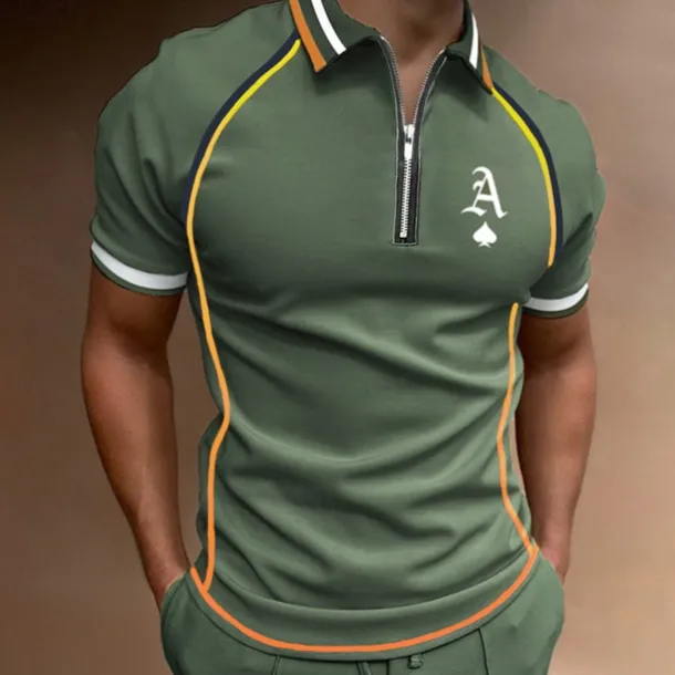 Men's Polo Shirt Quarter Zip Polo Street Casual Turndown Quarter Zip Short Sleeve Fashion Casual Letter Zipper Quarter Zip Spring & Summer Regular Fit Black Army Green Blue Gray Polo Shirt