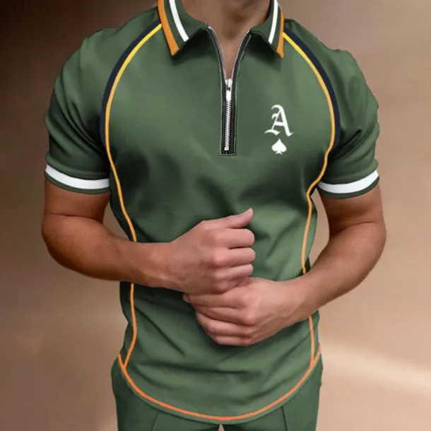 Men's Polo Shirt Quarter Zip Polo Street Casual Turndown Quarter Zip Short Sleeve Fashion Casual Letter Zipper Quarter Zip Spring & Summer Regular Fit Black Army Green Blue Gray Polo Shirt