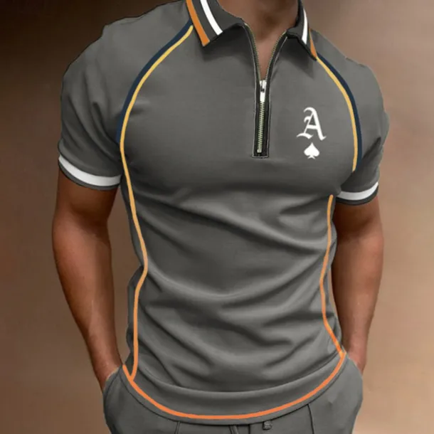 Men's Polo Shirt Quarter Zip Polo Street Casual Turndown Quarter Zip Short Sleeve Fashion Casual Letter Zipper Quarter Zip Spring & Summer Regular Fit Black Army Green Blue Gray Polo Shirt