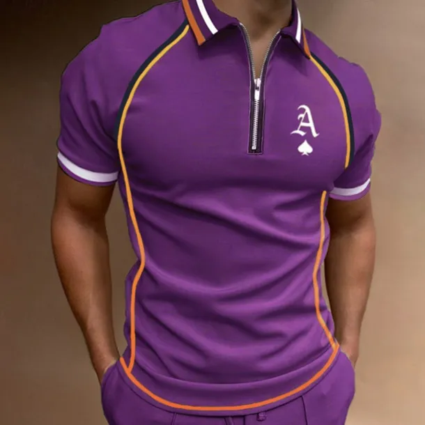 Men's Polo Shirt Quarter Zip Polo Street Casual Turndown Quarter Zip Short Sleeve Fashion Casual Letter Zipper Quarter Zip Spring & Summer Regular Fit Black Army Green Blue Gray Polo Shirt