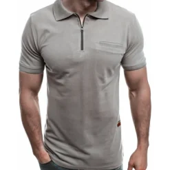 Men's Polo Shirt Quarter Zip Polo Outdoor Street Turndown Quarter Zip Short Sleeve Fashion Breathable Solid Colored Zipper Quarter Zip Summer Spring Regular Fit Black Red Navy Blue Gray Polo Shirt