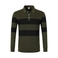 Men's Polo Shirts Golf Polos Shirts Business Casual Lapel Classic Long Sleeve Fashion Basic Color Block Stripes Buttons Fall Winter Regular Fit Deep Green Black White Gray Polo Shirts