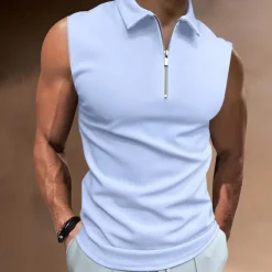 Men's Polo Shirts Golf Shirt Casual Holiday Lapel Quarter Zip Sleeveless Fashion Basic Plain Quarter Zip Summer Regular Fit White Dark Navy Blue Sky Blue Dark Green Brown Polo Shirts