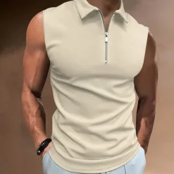 Men's Polo Shirts Golf Shirt Casual Holiday Lapel Quarter Zip Sleeveless Fashion Basic Plain Quarter Zip Summer Regular Fit White Dark Navy Blue Sky Blue Dark Green Brown Polo Shirts