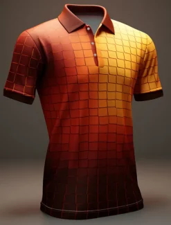 Men's Polo Shirts Golf Shirt Short Sleeve Polo Shirts Collared Shirts Casual Vacation Wear Formal Wear Festival Wear Buttons 3D Print Spring & Summer Yellow Purple Orange